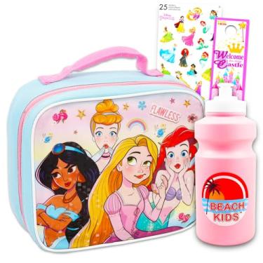 Imagem de Conjunto de artigos escolares de princesas da Disney, conjunto de lancheira de princesa com 5 peças, marmita de princesa com carimbos, adesivos, garrafa de água e mais (lancheira da Disney)