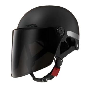 Imagem de Mqetly Capacete de motocicleta com meio capacete aberto e forro acolchoado com protetor solar, presente estilo retrô, de meia concha para ciclismo, Preto