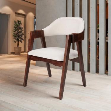 Imagem de Cadeira de Madeira Maciça Tauari, Estofada e Braço com Corda Náutica Bélgica Espresso Móveis Ébano / Cru