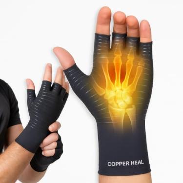 Imagem de COPPER HEAL Artrite Compressão Luvas Half Hand - Luvas De Cobre - Artrite Reumatóide, Túnel Carpal, LER Osteoartrite e Tendinite Dedos de mão inteira (XL, BLACK)