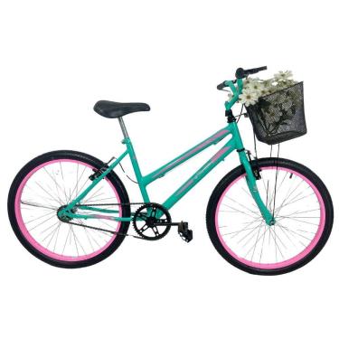 Imagem de Bicicleta Infantil Aro 24 Mtb Cesta Feminina Verde Anis
