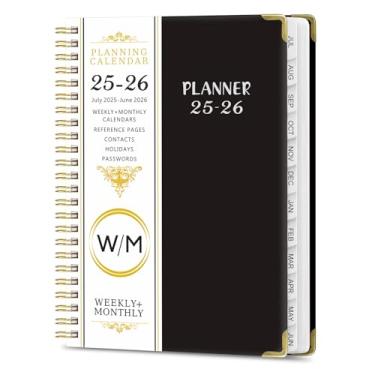 Imagem de Julho de 2025 a junho de 2026, caderno espiral, calendário diário A5 tamanho 15 x 21 cm, preto, mensal, semanal, agenda, 142 páginas, agenda escolar e escritório