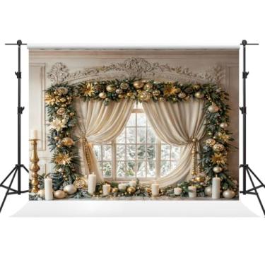 Imagem de Kate 2 x 2,3 m, cenário de inverno, Natal, janela, janela, janela, folha de pinheiro, presente de fundo, faixa de reunião de família, adereços de estúdio de fotografia para fotografia e vídeo