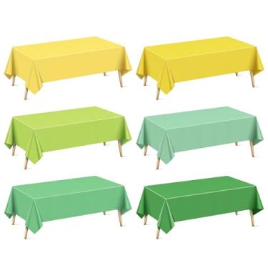 Imagem de 6 peças de toalha de mesa retangular verde e dourada, 137 x 183 cm, cor sólida, à prova d'água e à prova de derramamento, toalha de mesa de plástico descartável durável para jantar, buffet, piquenique