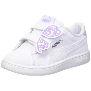 Imagem de PUMA Tênis infantil unissex Smash 3.0 de couro com gancho e laço, Butterfly PUMA Branco Violet-Puma Prata, 10.5 Little Kid