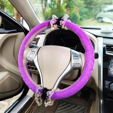 Imagem de Capa de volante de carro de renda fofa capa de volante automotiva antiderrapante capa de envoltório automático para a maioria dos carros de 15 polegadas (9)