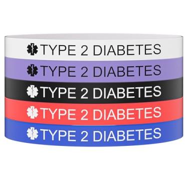 Imagem de 5 pulseiras de alerta médico para homens e mulheres, pulseira de silicone com identificação de alerta médico para diabéticos D.N.R marcapasso epilepsia, 7in, Silicone, Sem Pedra Preciosa