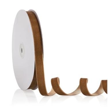 Imagem de Fita de veludo cáqui escuro 1,5 cm x 20 metros, fita de Natal perfeita para decoração de guirlanda de árvore de Natal, enfeites de artesanato artesanal, embrulho de presente e fabricação de laços