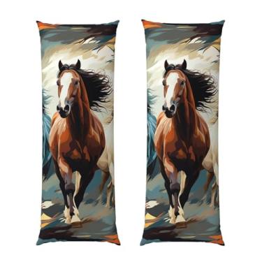 Imagem de Capa de travesseiro corporal com zíper oculto, fronha longa de microfibra macia e respirável para travesseiro corporal, um padrão com cavalos como pano de fundo, capas de travesseiro para cama de