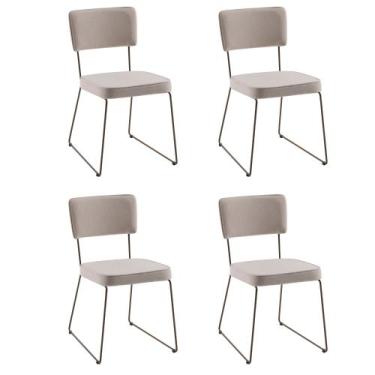 Imagem de Kit Quatro Cadeiras de Jantar Roma Linho Bege Base Aço Dourado - OOCA 