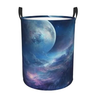 Imagem de Cesto de lavanderia dobrável à prova d'água para nebulosa e lua, cesto de armazenamento de roupas com alças, pano Oxford, organizador de brinquedos, cesta para banheiro, lavanderia, quarto, médio
