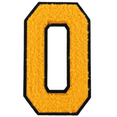 Imagem de 1 peça de adesivos de números de chenille amarelo de 10 cm, remendos de ferro para chapéus, roupas, bolsas, mochilas, jeans, par com remendos iniciais, letras grandes, acessórios DIY (amarelo 0)