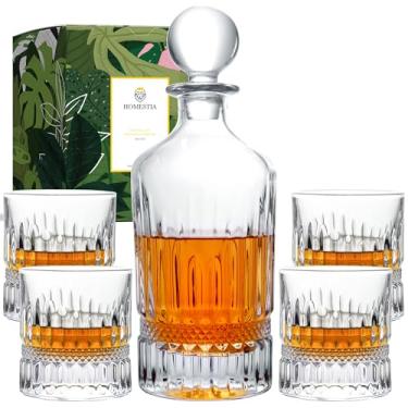 Imagem de Homestia Conjunto de decantadores de uísque de 765 g com 4 copos em caixa, decantador de licor de 800 ml, conjunto de copos de uísque à moda antiga para marido ou pai, presente de aniversário