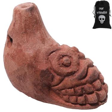 Imagem de Jafermox Apito de morte asteca de rosto humano - apito de grito fantasma para Halloween, pegadinhas, decoração, autodefesa - grito alto semelhante ao humano - cerâmica artesanal - vermelho