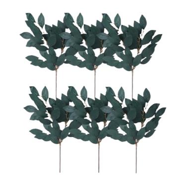 Imagem de 6 peças de simulação de caules e folhas de plantas verdes, arranjos de flores, folhas de salgueiro