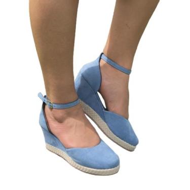 Imagem de Sandália Anabela Fechada Salto Médio - Lu Shoes, Azul, 38