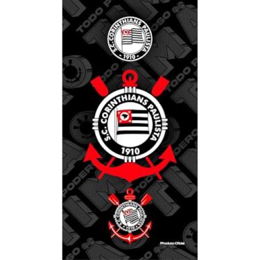 Imagem de Toalha de Banho Corinthians Oficial Veludo Estampada Evolução Brasão cor Preto