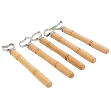 Imagem de Generic Ferramenta de Escultura de Cerâmica, 5pcs Confortável Punho de Aço Cortador Compacto Alça de Cerâmica Fazendo Ferramenta Manípulo de Madeira Multifuncional para Tarefas de Criação de Mão