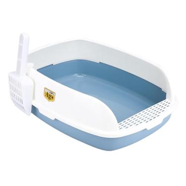 Imagem de Generic Caixa de areia para gatos de interior, caixa de areia alta, resistente, à prova de respingos, removível, semi-fechada, vaso sanitário, de para, Azul
