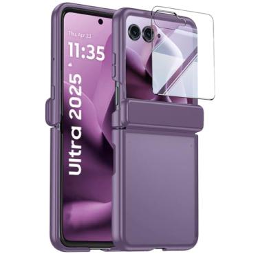 Imagem de HAOMRIYL Capa para Motorola Razr 60 Ultra/60, protetor de tela integrado à prova de choque translúcido PC capa protetora com dobradiça fina, roxo, 60