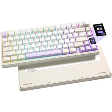 Imagem de YUNZII AL80 Teclado mecânico sem fio, Full alumínio CNC, smart LCD Display, Hot Swappable Gasket Mount 75% Layout with Knob, BT/2,4 G/USB-C, QMK/Via Suporte para Win/Mac (bege, zero linear)