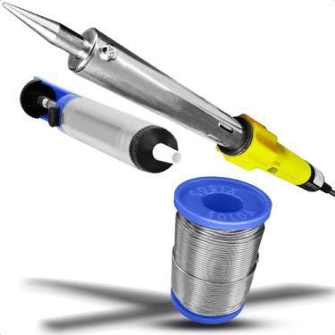 Imagem de Kit de Soldagem Ferro 127V 100W + Fio de Solda 250g + Sugador - Starto