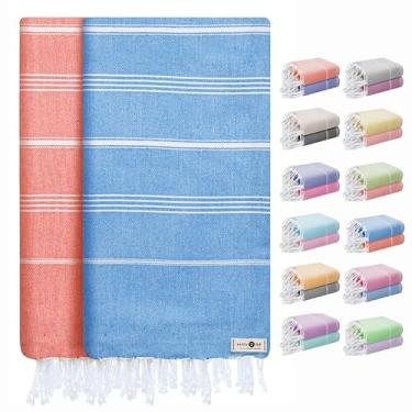 Imagem de Native Fab Toalhas de praia listradas turcas, pacote com 2, grandes 101,6 x 180,3 cm, secagem rápida, 100% algodão, leve, macia, sem areia, toalha absorvente para banho, piscina, verão - azul turquesa