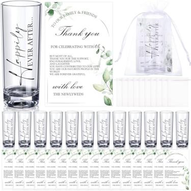 Imagem de Sliner Conjunto de 100 lembrancinhas de casamento para convidados a granel de 60 g Copos de shot Happily Ever After com cartões de agradecimento, sacos de organza, presentes de casamento para