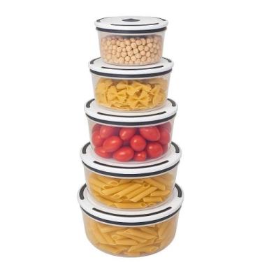 Imagem de Conjunto De 5 Potes Herméticos De Plástico Inquebrável Redondo Com Tam