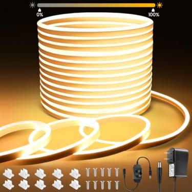 Imagem de Fita de luz de LED neon de 16,4 pés, 2700 K, branco quente, flexível, corda de neon, luzes externas, fitas de LED de silicone, IP67, à prova d'água, reguláveis para jogos, quarto, decoração de casa