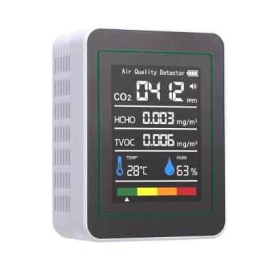 Imagem de TARSHYRY Monitor de Qualidade do Ar Interno, 5 Em 1 Testador de Qualidade do Ar Inteligente Com CO2, TVOC, HCHO, Temperatura e Umidade, Exibição Em Tempo Real, para Casa, Hotel, (Branco)