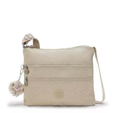 Imagem de Kipling Bolsa transversal estampada Alvar, Sinal bege emb, 13"L x 10.25"H x 1.75"D