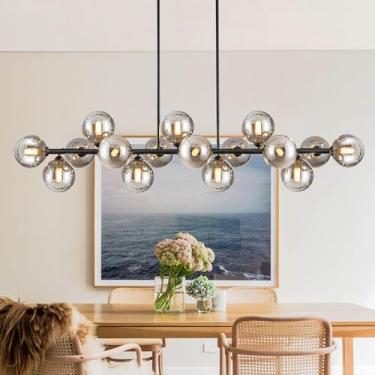 Imagem de Lustre, luzes pendentes grandes de 16 luzes ilha de cozinha lustre Sputnik Linear Lustres modernos para sala de jantar Bolha Cinza Globo Ilha Luzes para Cozinha Quinta Lustre 139,7 cm