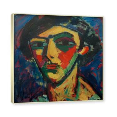 Imagem de NHLDZYH Moldura de champanhe. Impressões de arte Alexej von Jawlensky - Pintura de retrato - (cabeça do jovem) - Pôster de decoração de parede vintage. 40 x 40 cm - 15,8 x 15,8 pol
