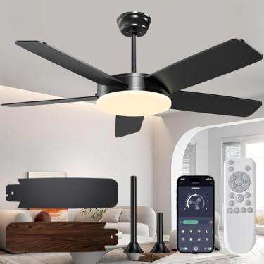 Imagem de WAKISA Ventiladores de teto de 45 polegadas com luzes, ventilador de teto interno com luz e controle remoto/aplicativo - Ventilador de teto reversível regulável por LED para quarto, sala de estar