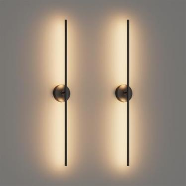 Imagem de Coinmit Arandelas de parede modernas conjunto de duas arandelas de 3000K 40 polegadas com fio preto barra de luz de vaidade de 360° gira luz quente para quarto e banheiro