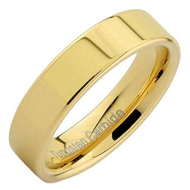 Imagem de MJ Metals Jewelry Aliança de casamento de carboneto de tungstênio com corte de tubo plano de 5 mm polido espelhado, ouro ou ouro rosa, anel de ajuste confortável, Metal, Sem pedra preciosa