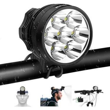 Imagem de Weihao Luzes de bicicleta para andar à noite, farol de bicicleta à prova d'água, super brilhante, 10500 lúmens, 7 LED, farol frontal de bicicleta de 9600 mAh, lanterna recarregável para acampamento ao