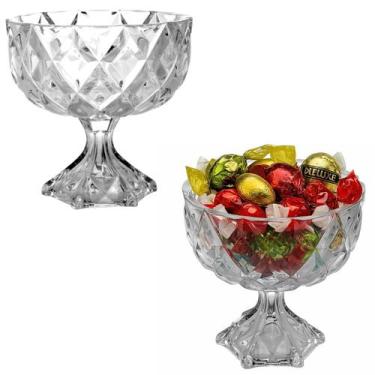 Imagem de 2 Centro De Mesa Vidro Fruteira Baleiro Com Pé 18x18 Cristal - Majesti