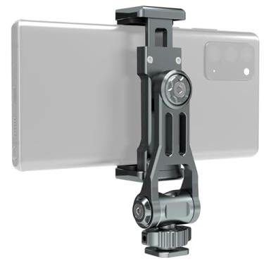 Imagem de Leaplumin Suporte de telefone de alumínio para câmera Hot Shoe | Suporte de smartphone ajustável de 360° com 2 suportes de sapata fria | Universal compatível com iPhone 15/Sony/Canon/DJI Ronin Gimbals