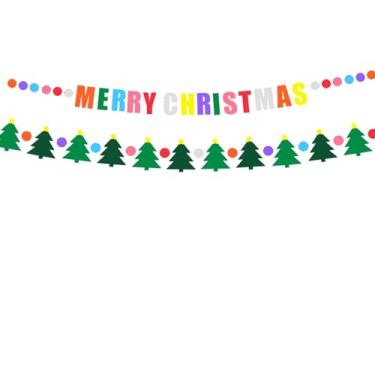 Imagem de Banner de papel de Natal verde sinal de feliz natal banner colorido círculo ponto banner para festa de Natal manto lareira casa decoração de parede interior (2 peças)