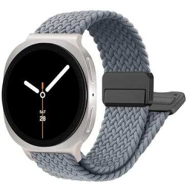 Imagem de BXUXOHS Pulseiras magnéticas de nylon para Samsung Galaxy Watch 8/Galaxy Watch 8 Classic; pulseira esportiva de tecido elástico trançado sem lacunas para Galaxy Watch 8/8 Classic de 40 mm, 44 mm, 46