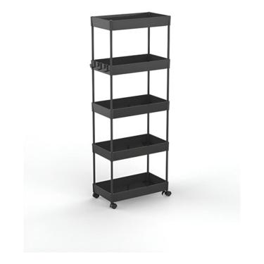 Imagem de Estante Carrinho Multiuso Rodas 108x40x22cm 5 Niveis Preto
