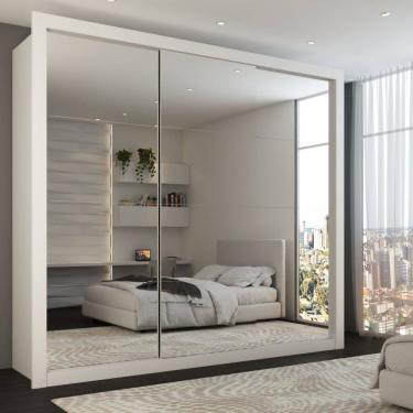 Imagem de Guarda-Roupa Casal Luiza 3 Portas de Correr 4 Gavetas Espelhado Branco - Pm