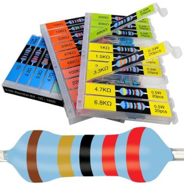 Imagem de Kit de sortimento de resistores EEEEE 1/2W 30 valores 600 unidades 1% 
