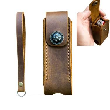 Imagem de Suporte de cinto de couro para canivete suíço de 91 mm, marrom, fecho de pressão decorativo