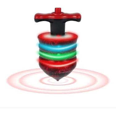 Imagem de Pião Musical Automático com Luzes LED, Vermelho, Lançador Integrado, Brinquedo Giratório Luminoso