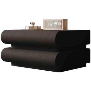 Imagem de Criado-mudo De Couro Microfibra, Criado-mudo De Madeira Maciça Com 2 Gavetas, Criado-mudo De Quarto, Alças Ocultas, Criado-mudo De Chão, 001