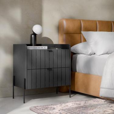 Imagem de Mesa De Cabeceira Madeira Mdf 60cm Quarto Casal Pés Preto - Aprire Móv