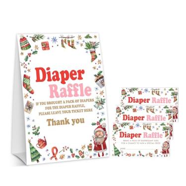 Imagem de Cazhes Baby Shower Games, 50 Winter Holiday Diaper Raffle Tickets + 1 Self-Standing Sign for Christmas Gender Reveal Baby Announcement Party Favor Supplies - C13